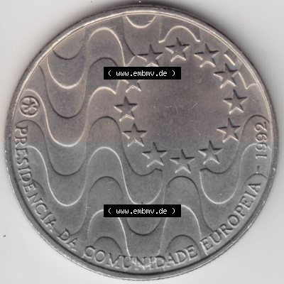 Münzen Portugal Gedenkmünze 1992-1992, 200 Escudos, Presidencia da Comunidade Europeia. Rückseite der portugiesischen Gedenkmünze... Sammlung