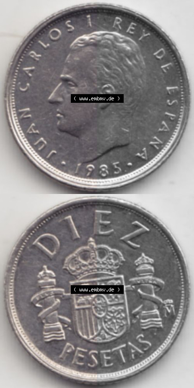 Münzen Spanien Umlaufmünze 1983-1985, 10 Peseten 1985, Münze aus Spanien -.-.-Bildmaterial des Münzbildes Sammlung