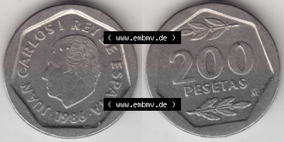 Münzen Spanien Umlaufmünze 1986-1988, 200 Pesetas - Peseten 1986 (3) Sammlung