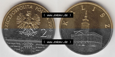 Münzen Polen Gedenkmünze 2006-2006, 2 Zloty, Historische Städte Polens - Kalisz, Bild mit Vollansicht als Bildmaterial Sammlung