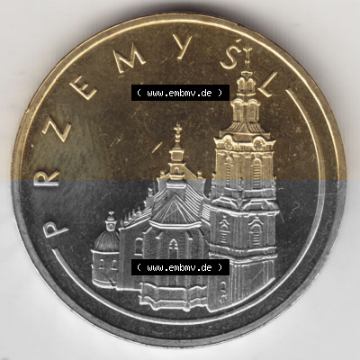 Münzen Polen Gedenkmünze 2007-2007, 2 Zloty, Historische Städte in Polen - Przemysl, Bild mit Rückseite der Münze als Bildmaterial Sammlung