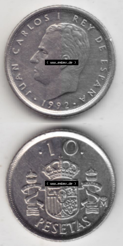 Münzen Spanien Umlaufmünze 1992-1992, 10 Peseten 1992, Münze aus Spanien -.-.-Bildmaterial des Münzbildes Sammlung