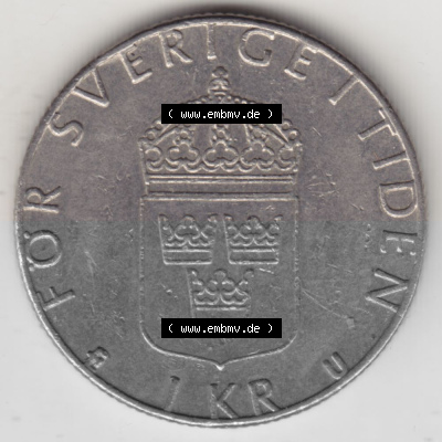 Münzen Schweden Umlaufmünze 1976-1981, 1 Krone 1977, Bild mit Rückseite der Münze als Bildmaterial Sammlung