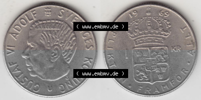 Münzen Schweden Umlaufmünze 1968-1973, 1 Krone 1969, Bild mit Vollansicht als Bildmaterial Sammlung