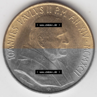 Münzen Vatikan / Vatikanstadt Umlaufmünze 1992-1992, 20 Lire Papst Giovanni Paolo II, Bild mit Vorderseite der Münze als Bildmaterial.... Sammlung