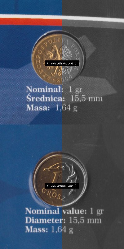 Münzen Polen KMS Umlaufmünze 2004, 1 Groszy, Münzseiten Untereinander als Bildmaterial Sammlung