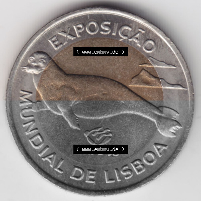 Münzen Portugal Gedenkmünze 1997-1997, 100 Escudo, EXPO98, Exposicao, Mundial de Lisaboa. Rückseite der portugiesischen Gedenkmünze... Sammlung