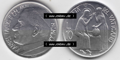 Münzen Vatikan / Vatikanstadt Umlaufmünze 1981-1981, 10 Lire Papst Johannes Paul II, Bild mit Vollansicht als Bildmaterial.... Sammlung