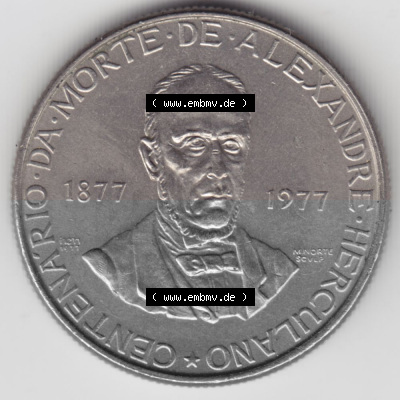 Münzen Portugal Gedenkmünze 1977-1977, 25 Escudo 1877-1977 Centenario Da Morte De Alexandre Herculano. Rückseite der portugiesischen... Sammlung