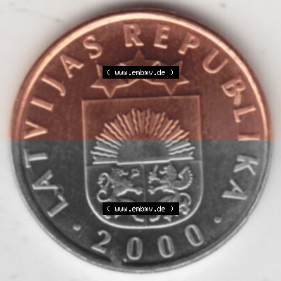 Münzen Lettland Umlaufmünze 1992-2009, 2 Santimi 2000, Bild mit Vorderseite der Münze als Bildmaterial Sammlung