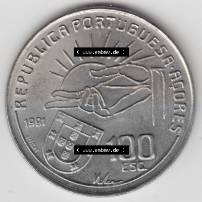 Münzen Portugal Gedenkmünze 1991-1991, 100 Escudos Antero de Quental, 1842-1891. Vorderseite der Gedenkmünze aus Portugal zum... Sammlung