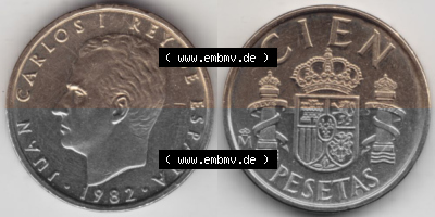 Münzen Spanien Umlaufmünze 1982-1990, 100 Cien Peseten 1982 (3) Sammlung