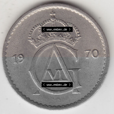 Münzen Schweden Umlaufmünze 1962-1973, 50 Öre 1970, Bild mit Vorderseite der Münze als Bildmaterial Sammlung