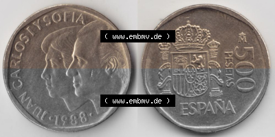Münzen Spanien Umlaufmünze 1987-1990, 500 Peseten 1988 (3) Sammlung