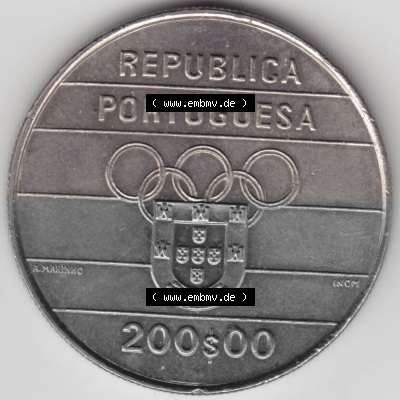 Münzen Portugal Gedenkmünze 1992-1992, 200 Escudo, XXV Jogos Olimpicos. Vorderseite der Gedenkmünze aus Portugal zum katalogisieren... Sammlung