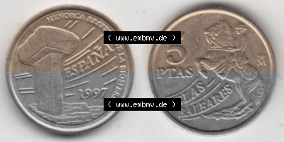Münzen Spanien Umlaufmünze 1997-1997, 5 Peseten 1997, Bild mit Vollansicht als Bildmaterial Sammlung