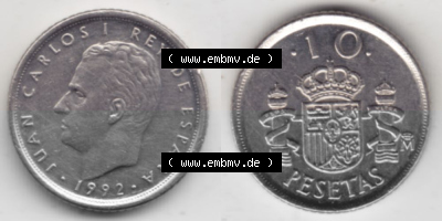 Münzen Spanien Umlaufmünze 1992-1992, 10 Peseten 1992, Bild mit Vollansicht als Bildmaterial Sammlung