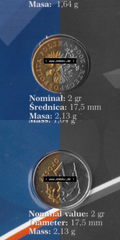 Münzen Polen KMS Umlaufmünze 2004, 2 Groszy, Münzseiten Untereinander als Bildmaterial Sammlung