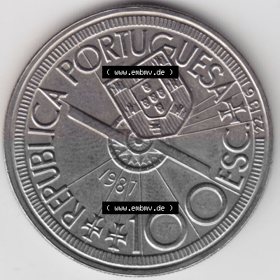 Münzen Portugal Gedenkmünze 1987-1987, 100 Escudo, Diogo Cao 1486. Vorderseite der Gedenkmünze aus Portugal zum katalogisieren... Sammlung