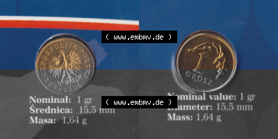 Münzen Polen KMS Umlaufmünze 2004, 1 Groszy, Bild mit Vollansicht als Bildmaterial Sammlung