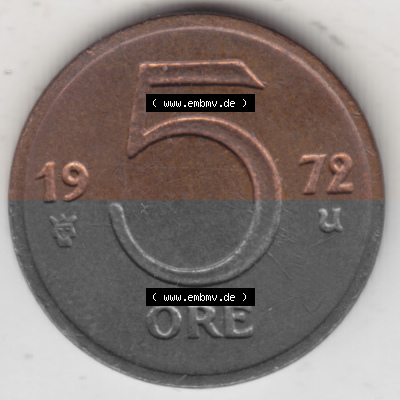 Münzen Schweden Umlaufmünze 1972-1973, 5 Öre 1972, Bild mit Rückseite der Münze als Bildmaterial Sammlung