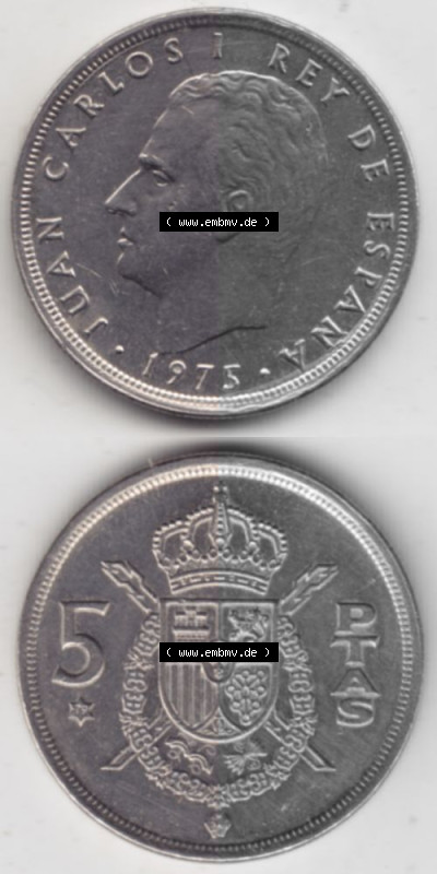 Münzen Spanien Umlaufmünze 1975-1975, 5 Peseten 1979, Münze aus Spanien, Umlaufmünze / aus Zahlungsverkehr mit Münzseiten... Sammlung