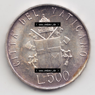 Münzen Vatikan / Vatikanstadt Umlaufmünze 1981-1981, 500 Lire Silbermünze Papst Johannes Paul II, Bild mit Rückseite der Münze... Sammlung