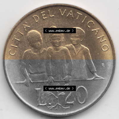 Münzen Vatikan / Vatikanstadt Umlaufmünze 1992-1992, 20 Lire Papst Giovanni Paolo II, Bild mit Rückseite der Münze als Bildmaterial.... Sammlung