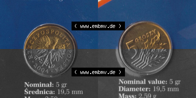 Münzen Polen KMS Umlaufmünze 2004, 5 Groszy, Bild mit Vollansicht als Bildmaterial Sammlung