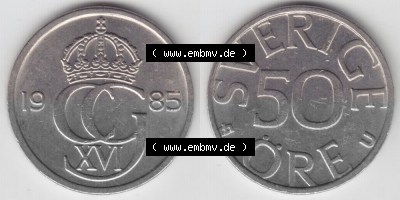 Münzen Schweden Umlaufmünze 1976-1991, 50 Öre 1985, Bild mit Vollansicht als Bildmaterial Sammlung