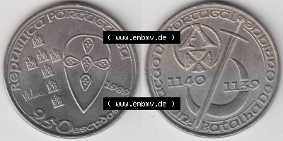 Münzen Portugal Gedenkmünze 1989-1989, 250 Escudos Batalha de Ourique, Schlacht von Ourique. Vorderseite und Rückseite auf... Sammlung