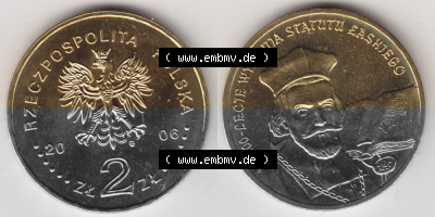 Münzen Polen Gedenkmünze 2006-2006, 2 Zloty, 500. Jahrestag - Proklamation des Statuts von Jan Laski, Bild mit Vollansicht als... Sammlung