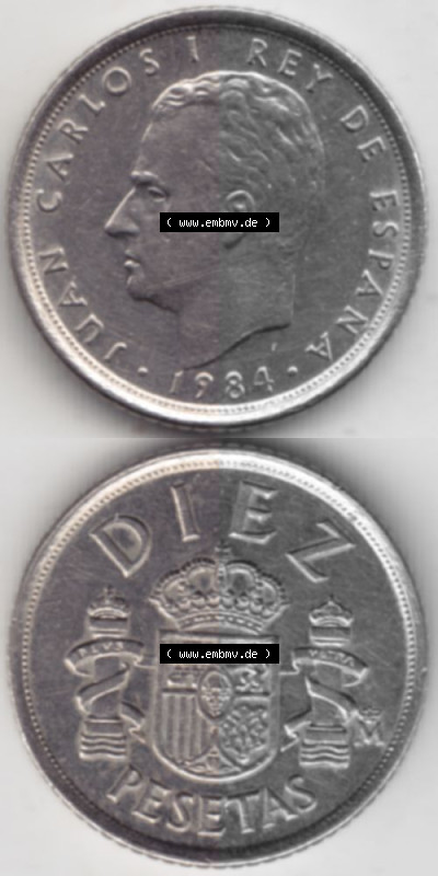 Münzen Spanien Umlaufmünze 1984-1984, 10 Peseten 1984, Münze aus Spanien -.-.-Bildmaterial des Münzbildes Sammlung