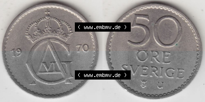 Münzen Schweden Umlaufmünze 1962-1973, 50 Öre 1970, Bild mit Vollansicht als Bildmaterial Sammlung