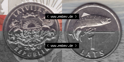 Münzen Lettland Umlaufmünze 1992-2008, 1 Lats 2007, aus Münzensatz Bild mit horizontaler Vollansicht als Bildmaterial Sammlung