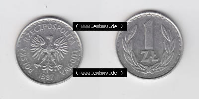 Münzen Polen Umlaufmünze 1986-1988, 1 Zloty 1987, Bild mit Vollansicht als Bildmaterial Sammlung