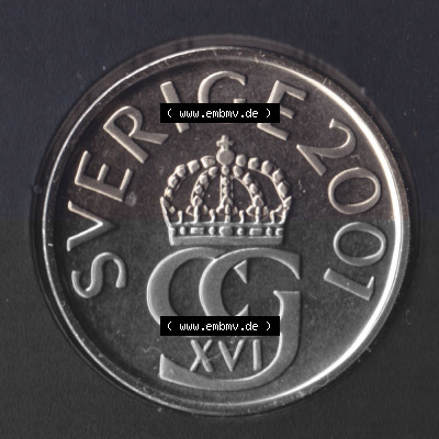 Münzen Schweden Umlaufmünze 1993-2009, 5 Kronen 2001 KMS, Bild mit Vorderseite der Münze als Bildmaterial Sammlung