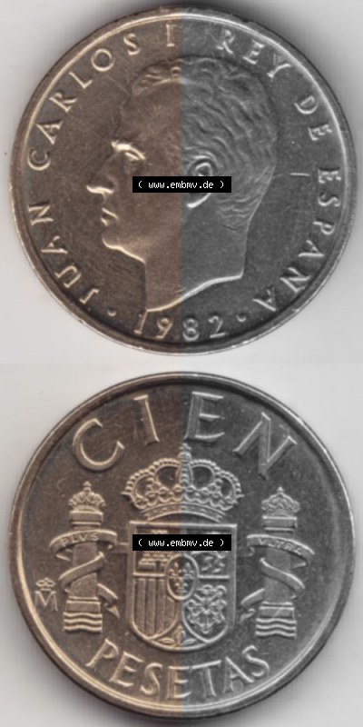 Münzen Spanien Umlaufmünze 1982-1990, 100 Cien Peseten 1982, Münze aus Spanien -.-.-Bildmaterial des Münzbildes Sammlung