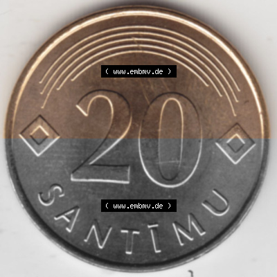 Münzen Lettland Umlaufmünze 1992-2009, 20 Santimu 2007, Bild mit Rückseite der Münze als Bildmaterial Sammlung