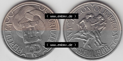 Münzen Portugal Gedenkmünze 1988-1988, 250 Escudo, XXIV Jogos Olimpicos Seul 1988, OLympiade. Vorderseite und Rückseite auf... Sammlung