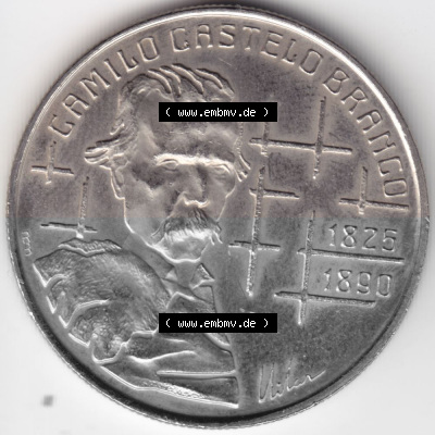 Münzen Portugal Gedenkmünze 1990-1990, 100 Escudos, Camilo Castelo Braiico. Rückseite der portugiesischen Gedenkmünze aus... Sammlung