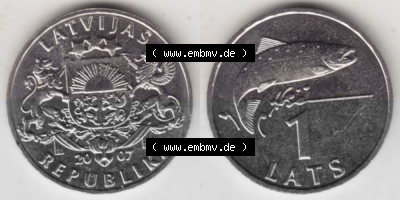 Münzen Lettland Umlaufmünze 1992-2008, 1 Lats 2007, Bild mit horizontaler Vollansicht als Bildmaterial Sammlung