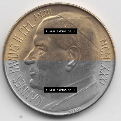 Münzen Vatikan / Vatikanstadt Umlaufmünze 1981-1981, 200 Lire Papst Johannes Paul II, Bild mit Vorderseite der Münze als Bildmaterial.... Sammlung
