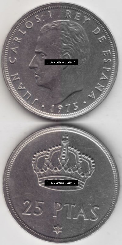 Münzen Spanien Umlaufmünze 1975-1975, 25 Peseten 1979, Münze aus Spanien, Umlaufmünze / aus Zahlungsverkehr mit Münzseiten... Sammlung
