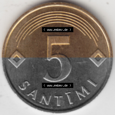 Münzen Lettland Umlaufmünze 1992-2009, 5 Santimi 1992, Bild mit Rückseite der Münze als Bildmaterial Sammlung