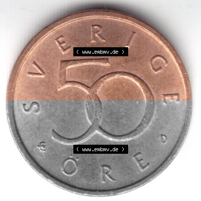 Münzen Schweden Umlaufmünze 1992-2009, 50 Öre 1992, Bild mit Rückseite der Münze als Bildmaterial Sammlung