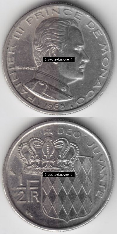 Münzen Monaco Umlaufmünze 1965-1995, 0.50 Fr, Franc, Franken Rainier III Prince de Monaco 1965, Münzseiten Untereinander als... Sammlung