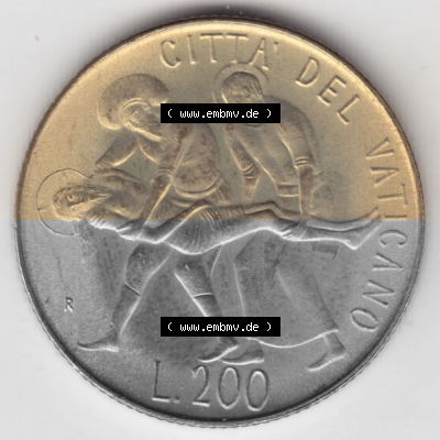 Münzen Vatikan / Vatikanstadt Umlaufmünze 1981-1981, 200 Lire Papst Johannes Paul II, Bild mit Rückseite der Münze als Bildmaterial.... Sammlung