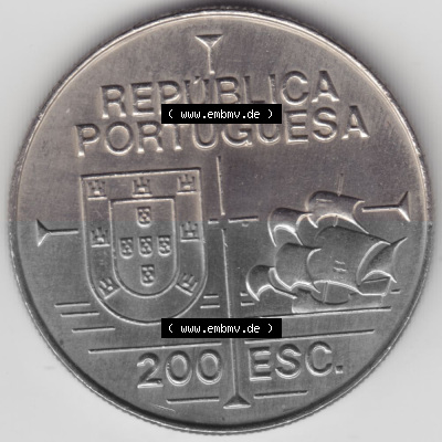 Münzen Portugal Gedenkmünze 1992-1992, 200 Escudos, California 1542-1992, Joao Rodrigues Cabrilho. Vorderseite der Gedenkmünze... Sammlung