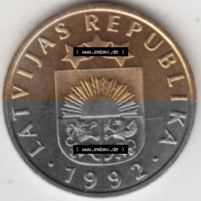 Münzen Lettland Umlaufmünze 1992-2009, 5 Santimi 1992, Bild mit Vorderseite der Münze als Bildmaterial Sammlung